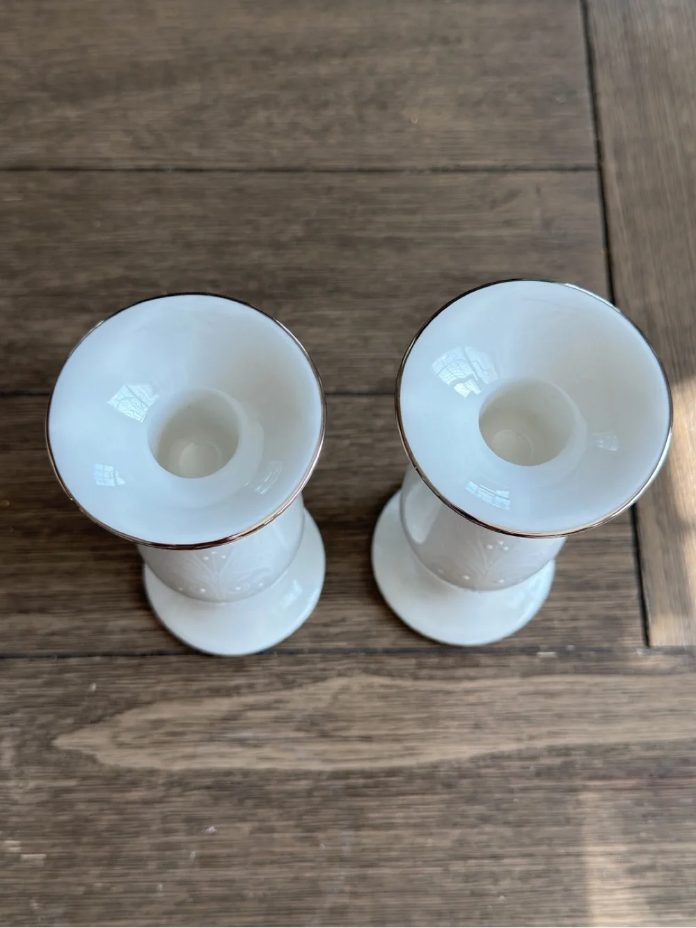 NEW White porcelain Lenox wedding promise opal innocence candlesticks